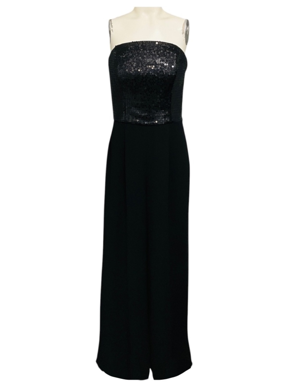 ST. JOHN BLACK SEQUINED STRAPLESS CREPE JUMPSUIT